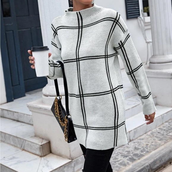 Luxe plaid mock neck sweater